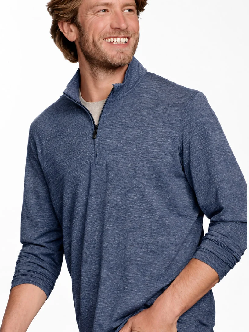 Blue heather quarter-zip knitwear