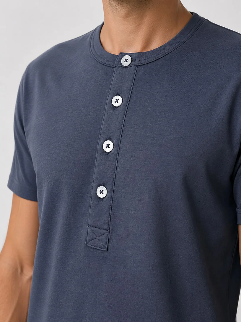 Navy short-sleeve henley T-shirt