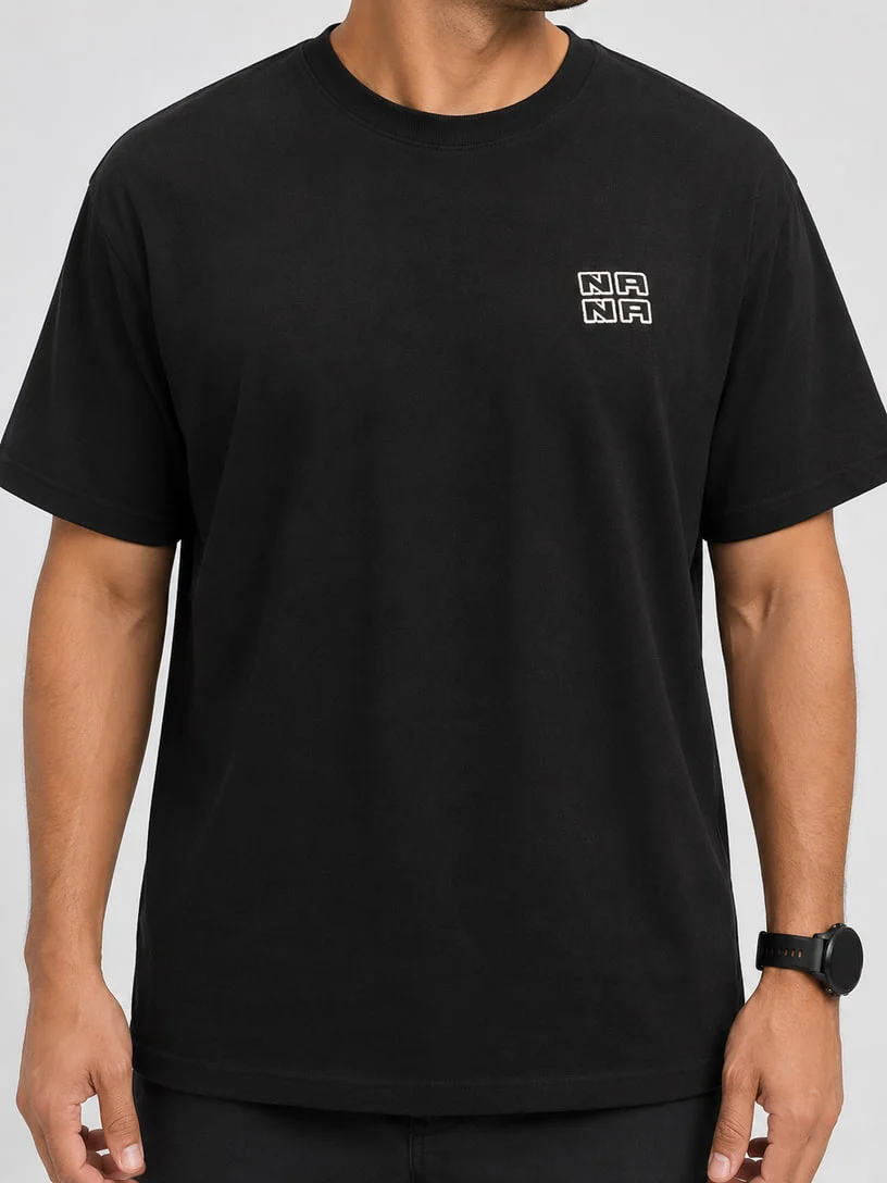Black cotton T-shirt with chest logo