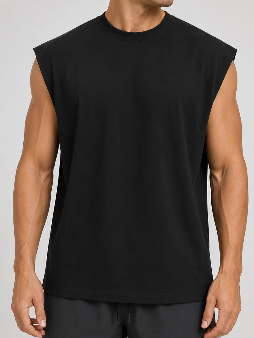 Black sleeveless cotton T-shirt